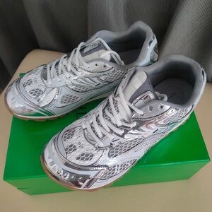 Bottega Veneta Metallic Silver and White Sneakers